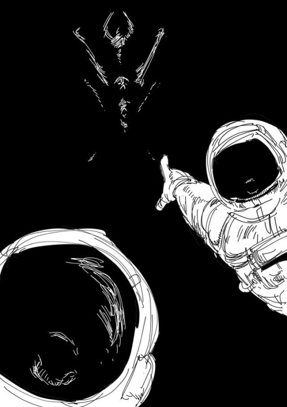 Create meme: space is black and white, space astronauts, cosmonaut background