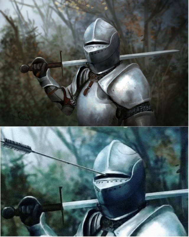 Создать мем: рыцарь со стрелой в шлеме мем, средневековый рыцарь, рыцарь со стрелой в шлеме
