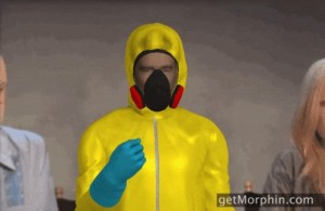 Создать мем: Giphy, противорадиационный костюм жёлтый, hazmat suit