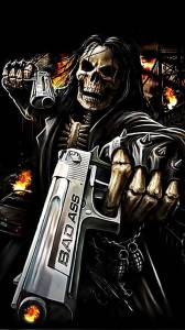 Create meme: skeleton with a gun, skeleton with a gun