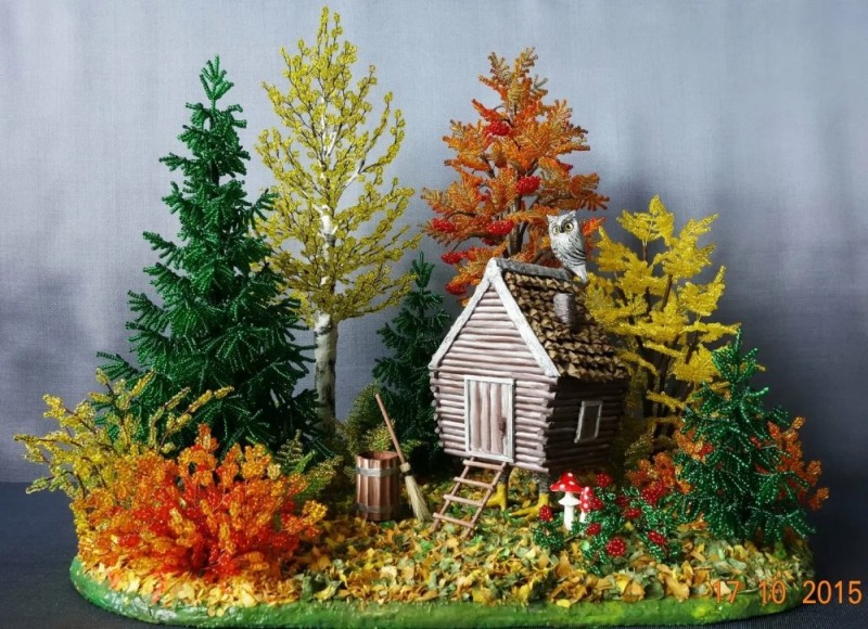 Create meme: autumn DIY house, crafts made of beads, autumn crafts in kindergarten