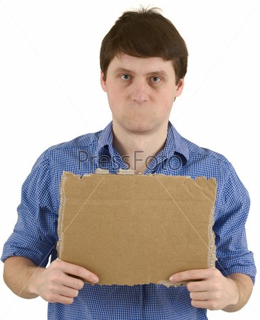 Create meme: a man with a cardboard sign, a man with a cardboard box in his hands, The man with the package