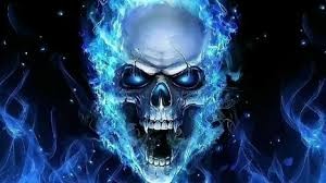 Create meme: skull in blue flames, flaming skull, blue fire skull