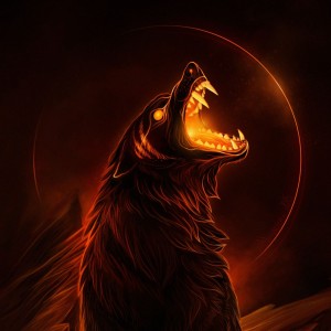 Создать мем: огненный волк, красный фенрир, воющий волк арт