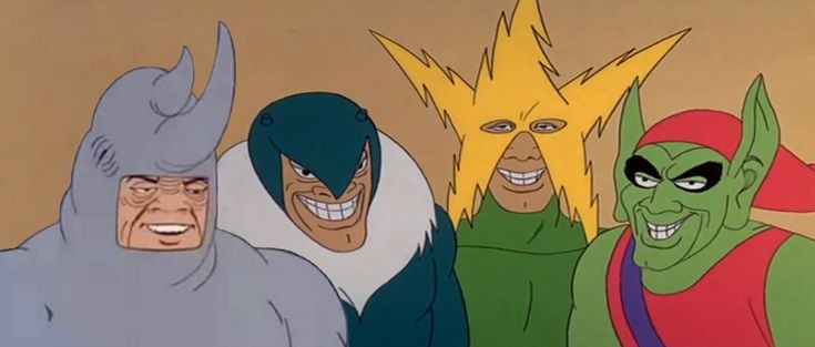 Create meme: meme me and the boys, rhino goblin electro vulture, A meme with Spider-Man villains