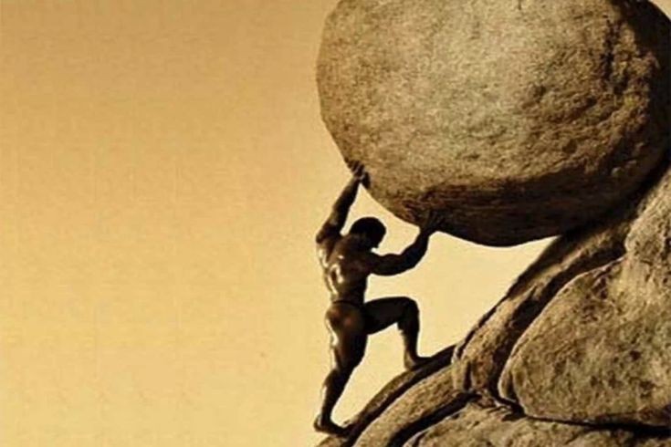 Create meme: a man pushes a stone uphill, Sisyphus and the stone, Sisyphus