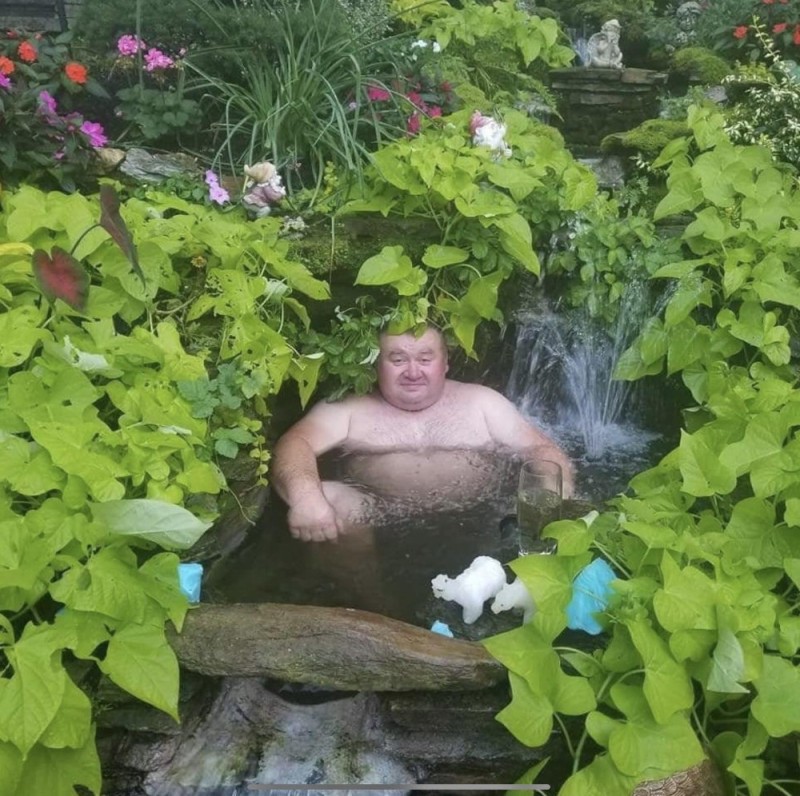 Create meme: A fat man in the water, people, The man in the pond