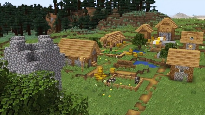 Create meme: minecraft village 1 14, minecraft village, village residents in minecraft