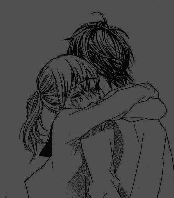 Create meme: anime couples in black and white, Embrace anime, anime couples