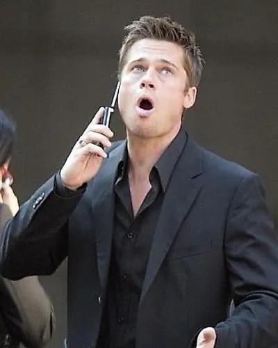 Create meme: celebrity emotions, brad pitt , celebrities with their mouths open