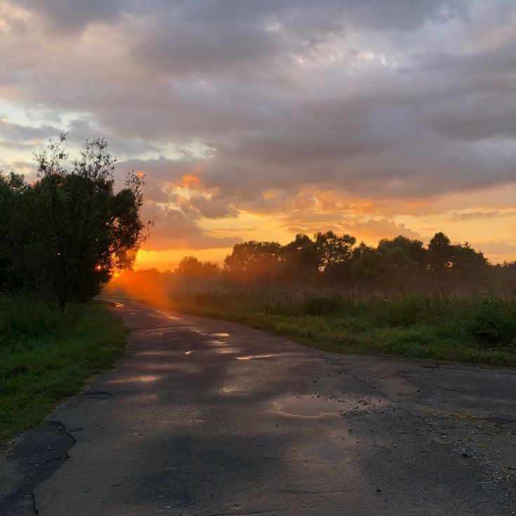 Create meme: road sunset , the dawn road, landscape after rain