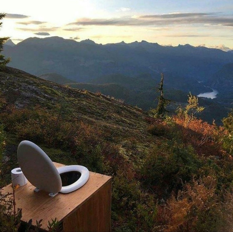 Create meme: outdoor toilet, toilet in the mountains, nature 