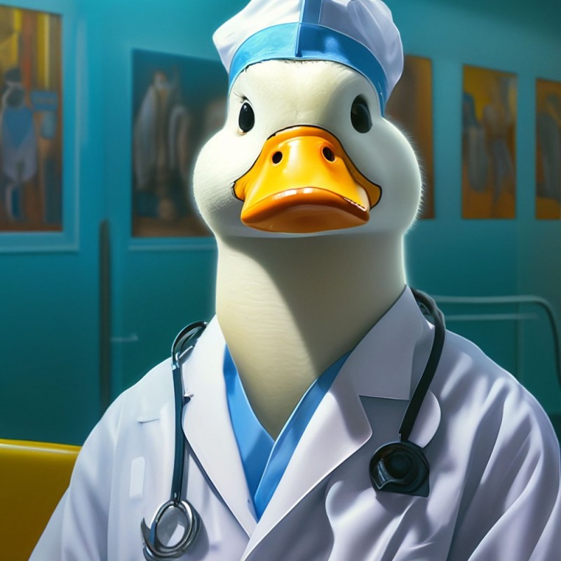 Create meme: duck doctor, duck doctor, medical duck