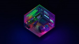 Создать мем: cyberpunk isometric room, комната геймера дизайн, геймер комната