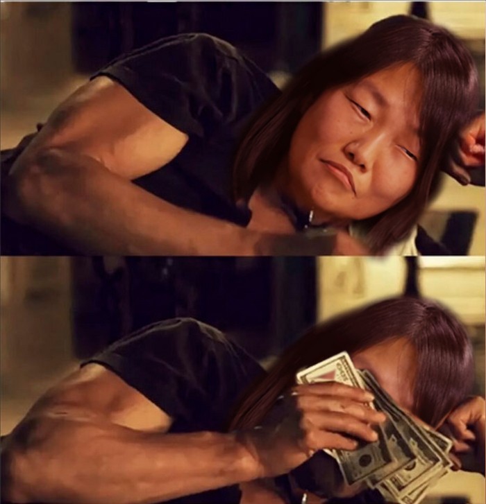 Create meme: wipes away tears, killer memes, Woody Harrelson wipes away tears with money