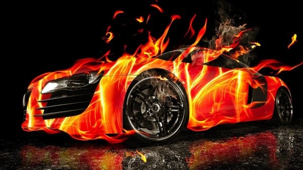 Create meme: fire car, fire engine, A car with a trail of fire