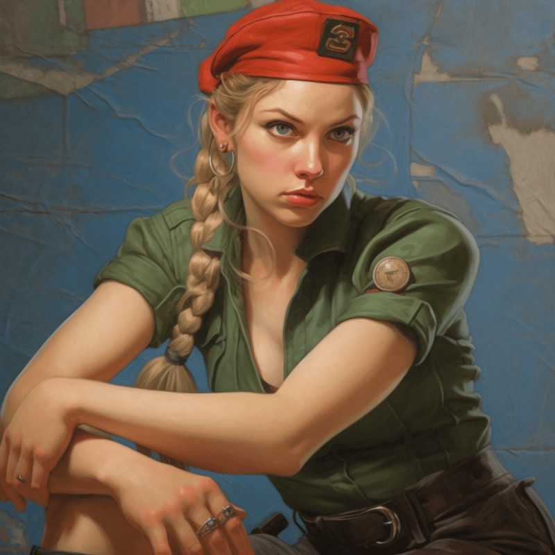 Create meme: oil painting , Cammy White Street Fighter, Soviet girl art