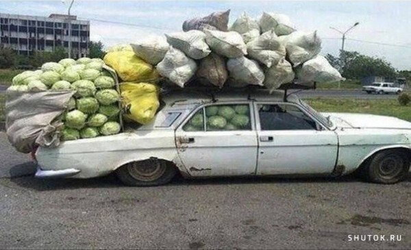 Create meme: a car with watermelons, auto , loaded car