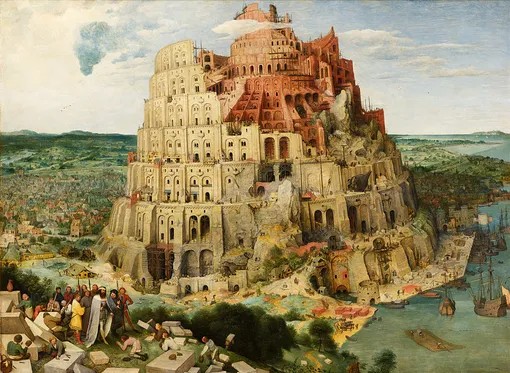 Create meme: painting the Tower of Babel by Peter Brueghel, Brueghel the Tower of Babel painting, brueghel the tower of babel