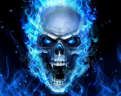 Create meme: skull cool, blue skull, skull on fire