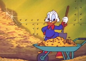 Create meme: ducktales, Scrooge McDuck swims in money, Scrooge McDuck swims in gold