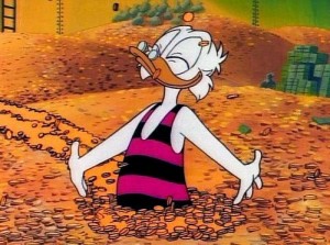 Create meme: money, Scrooge McDuck in gold, ducktales