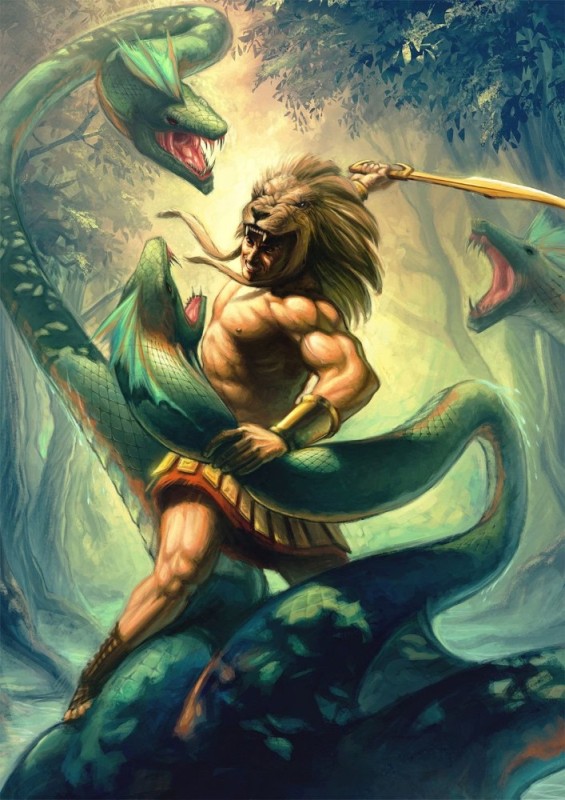 Create meme: the battle of Hercules with the Lernaean hydra, poseidon the god of ancient greece poseidon, hercules and hydra