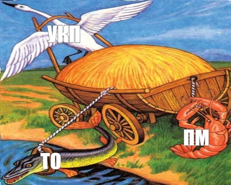 Create meme: swan crayfish and pike illustration, Krylov swan pike, Krylov's fables swan crayfish and pike