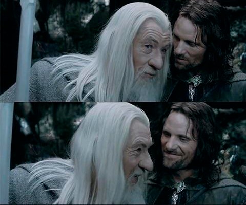 Create meme: screenshot , aragorn and gandalf, The Lord of the Rings two fortresses Gandalf