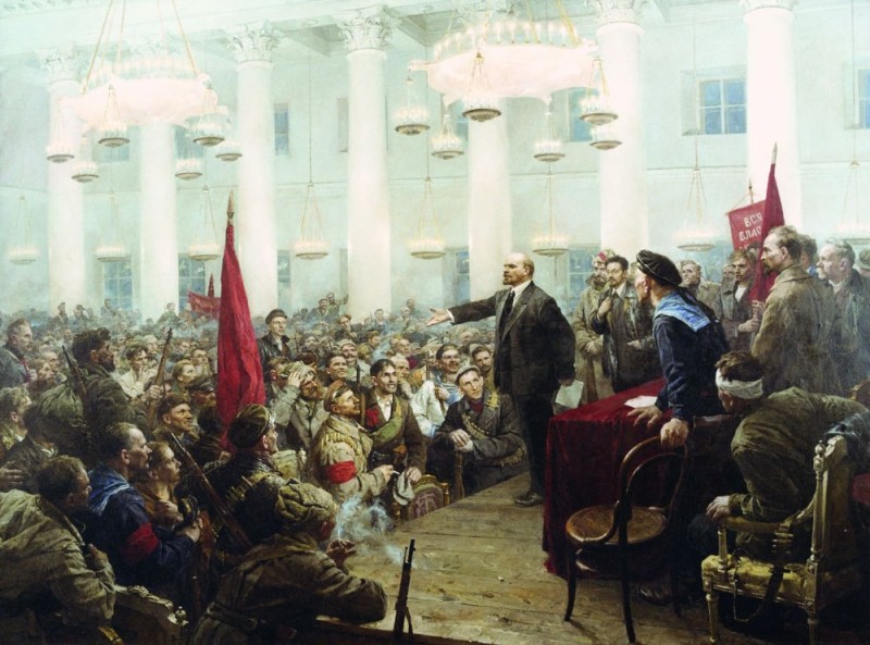 Create meme: Lenin proclaims Soviet power picture, Lenin painting, Lenin 's speech