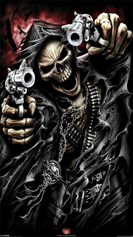 Create meme: skeleton with a gun, skull with guns, cool skulls