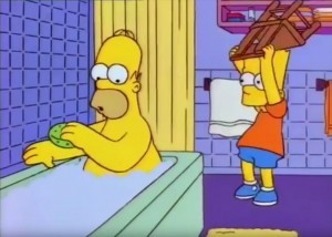 Создать мем: гомер и барт мем, bart hits homer with a chair, bart hits homer with a chair meme