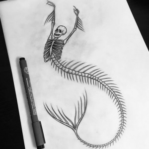 Create meme: tattoo designs for men, pen & ink sketching, skeleton mermaid sketch