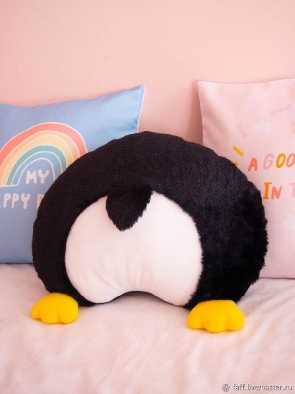 Create meme: soft toy penguin lying, pillow toy cat, penguin pillow