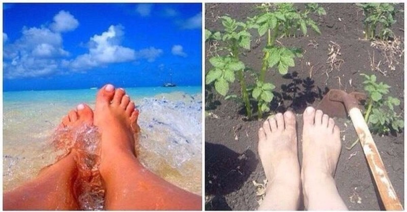 Create meme: leave expectation and reality, feet beach, Summer expectation is a reality