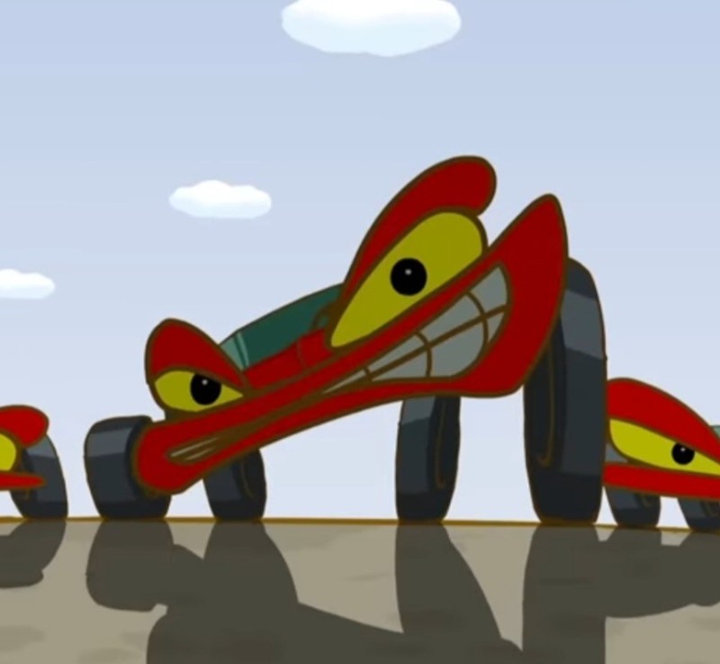 Create meme: cars cartoons, little red car monster truck, Scary monster truck cartoon