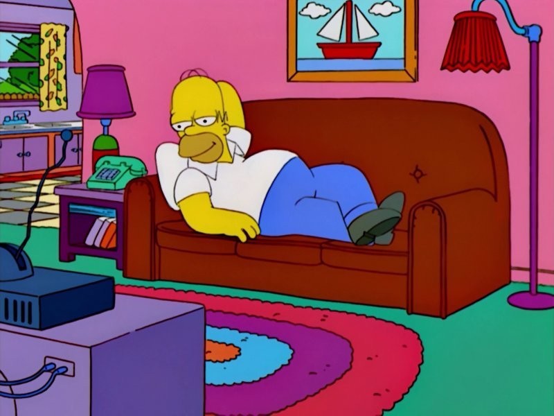 Create meme: Homer on the couch, The Simpsons sofa, Homer Simpson is lazy