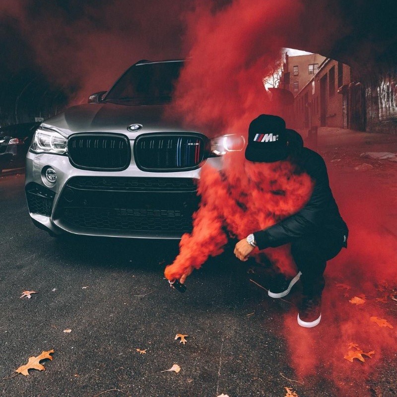 Create meme: bmw with red smoke, bmw M5 bandit Abu, bmw in smoke