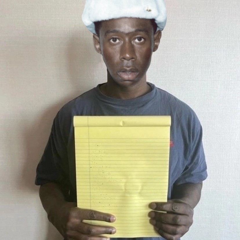 Create meme: tyler the creator call me if you get lost, Kanye West with a yellow piece of paper, people