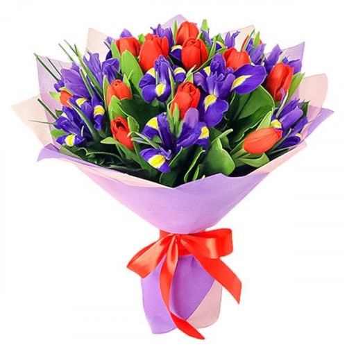 Create meme: bouquet of iris alstroemeria tulip, bouquet of iris tulip salal, tulips irises alstroemeria bouquet