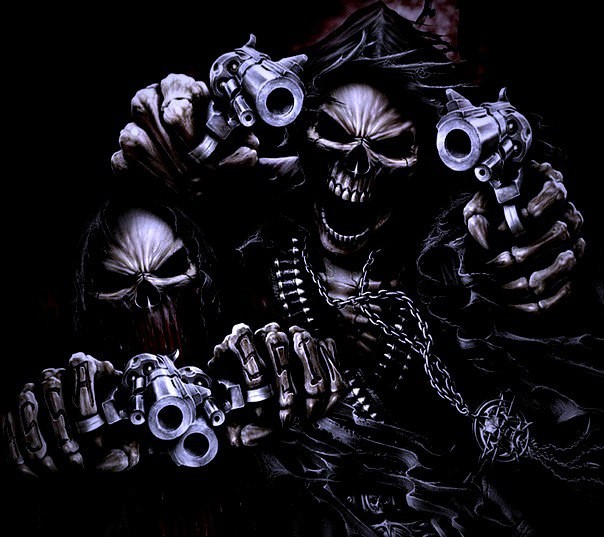 Create meme: skull with pistols, cool skulls, a skeleton with a revolver