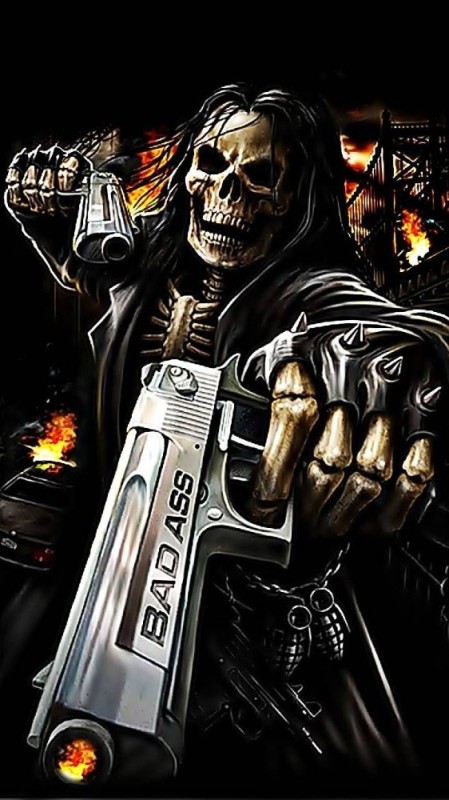 Create meme: cool skeletons with a gun, a skeleton with a revolver, skull with pistols