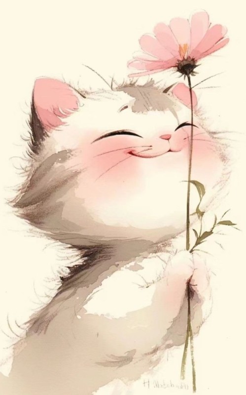 Create meme: The cat is cute, illustration of a cute, cute cats drawings