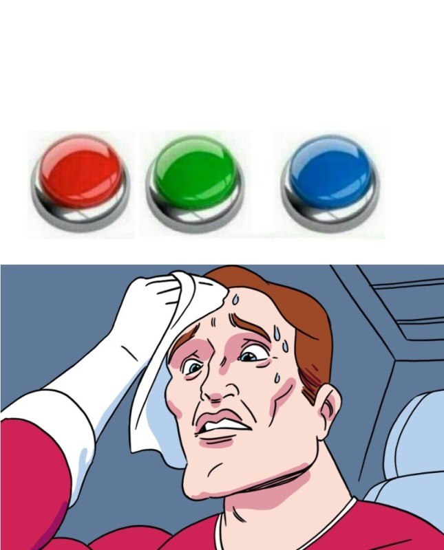 Create meme: red button meme, difficult choice meme, two buttons meme template