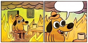 Create meme: yellow dog meme, sifco this is fine, this is fine