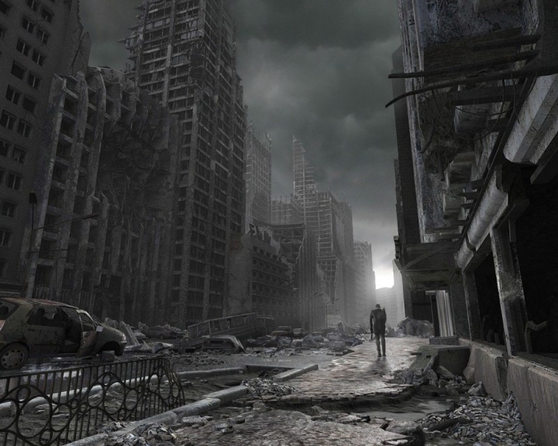 Create meme: art ruined city, post-apocalypse city, ruined city background