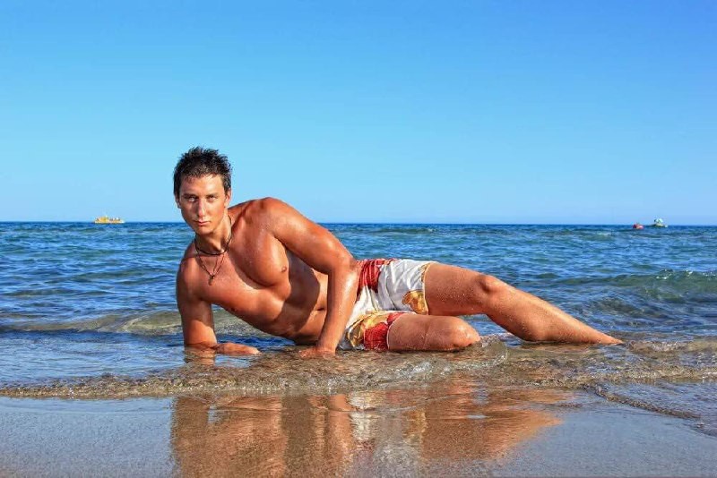 Create meme: Pavel Priluchny on the beach, Pavel priluchny torso, Pavel Priluchny in swimming trunks