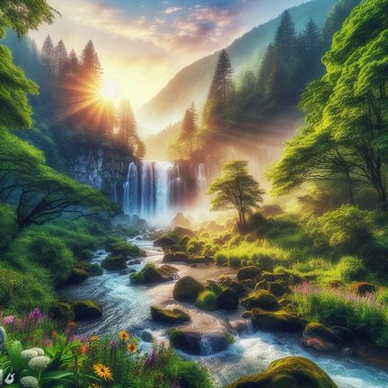 Create meme: waterfall beautiful, landscape waterfall, Waterfall painting