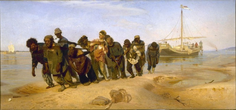 Create meme: repin boatmen genre, haulers, Repin barge haulers on the Volga 