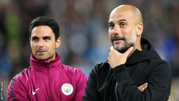 Create meme: pep, male , mikel arteta